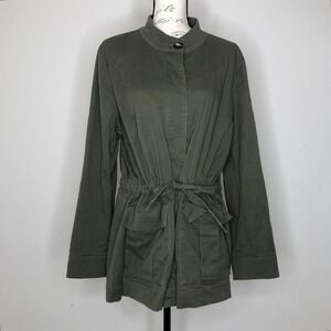 J. Jill Olive Green Military Utility Tie Waist Button Front Jacket Size Large